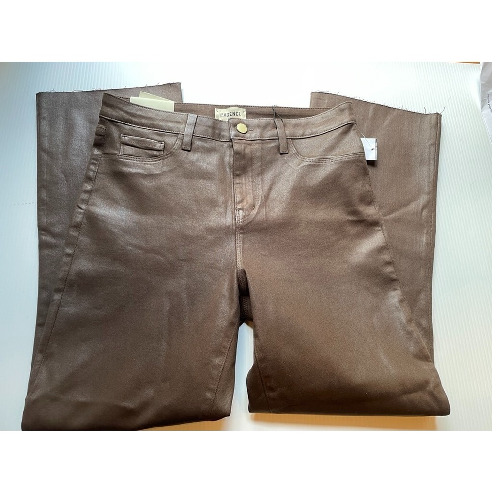L'agence Paris Kedra High Rise Cropped Flare Espresso Coated Size 30 $275 NWT